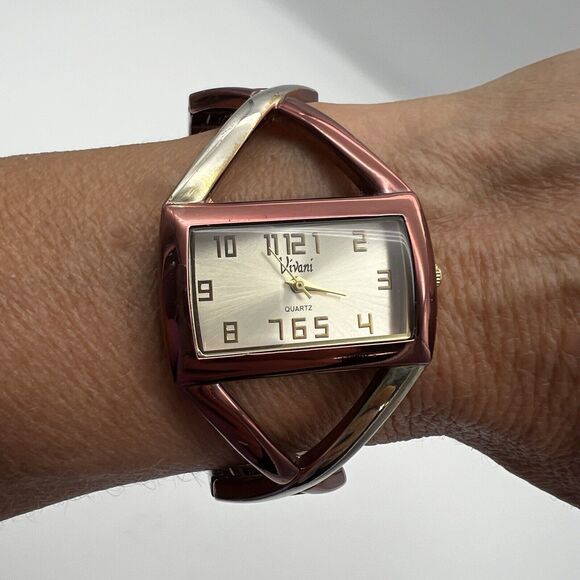 Vivani Women's Brown Gold Tone Square Face Analog Cuff Bracelet Watch Working - Picture 3 of 11